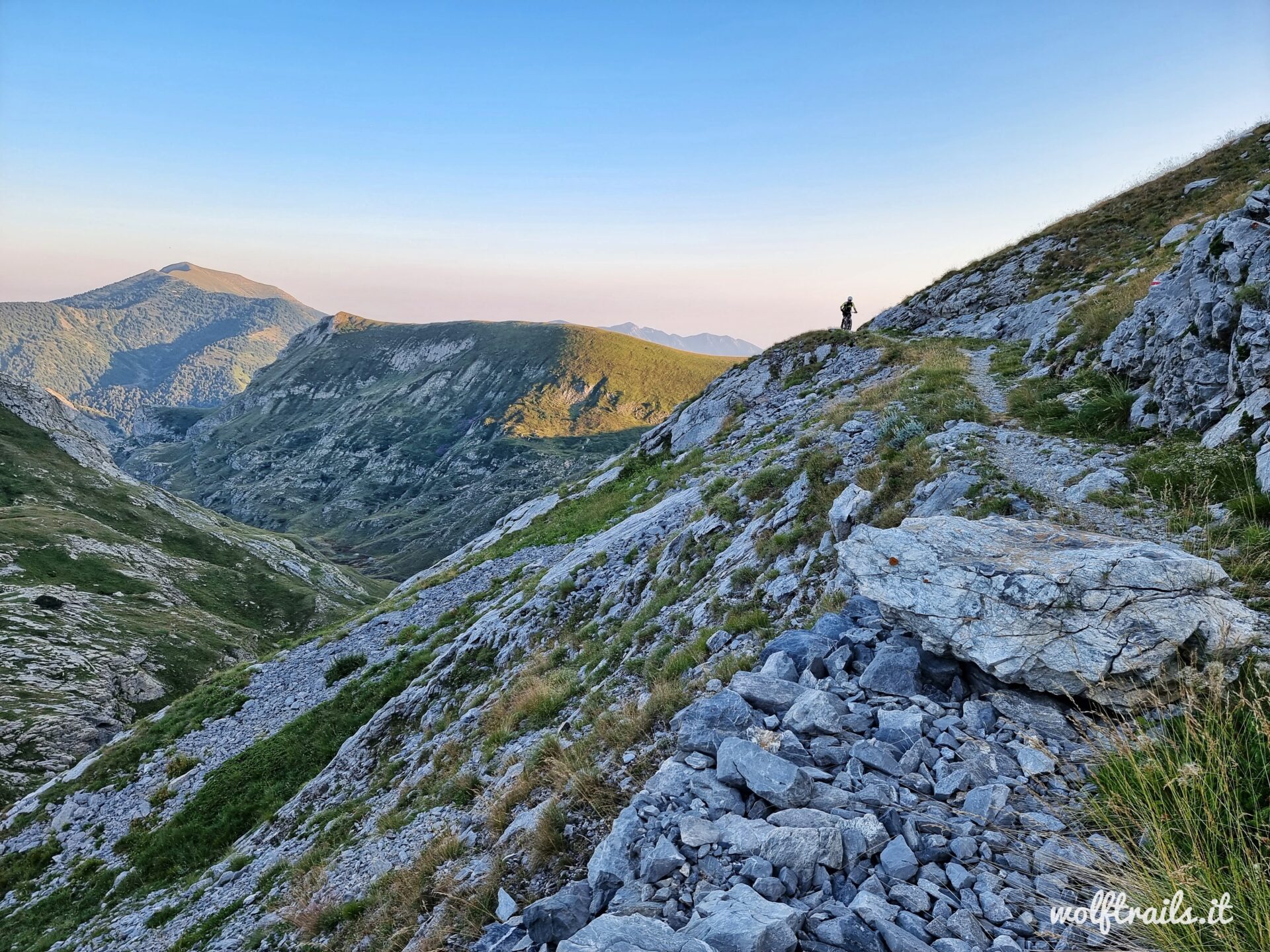 Enduro MTB rider on a high-altitude trail along the Alta Via del Sale