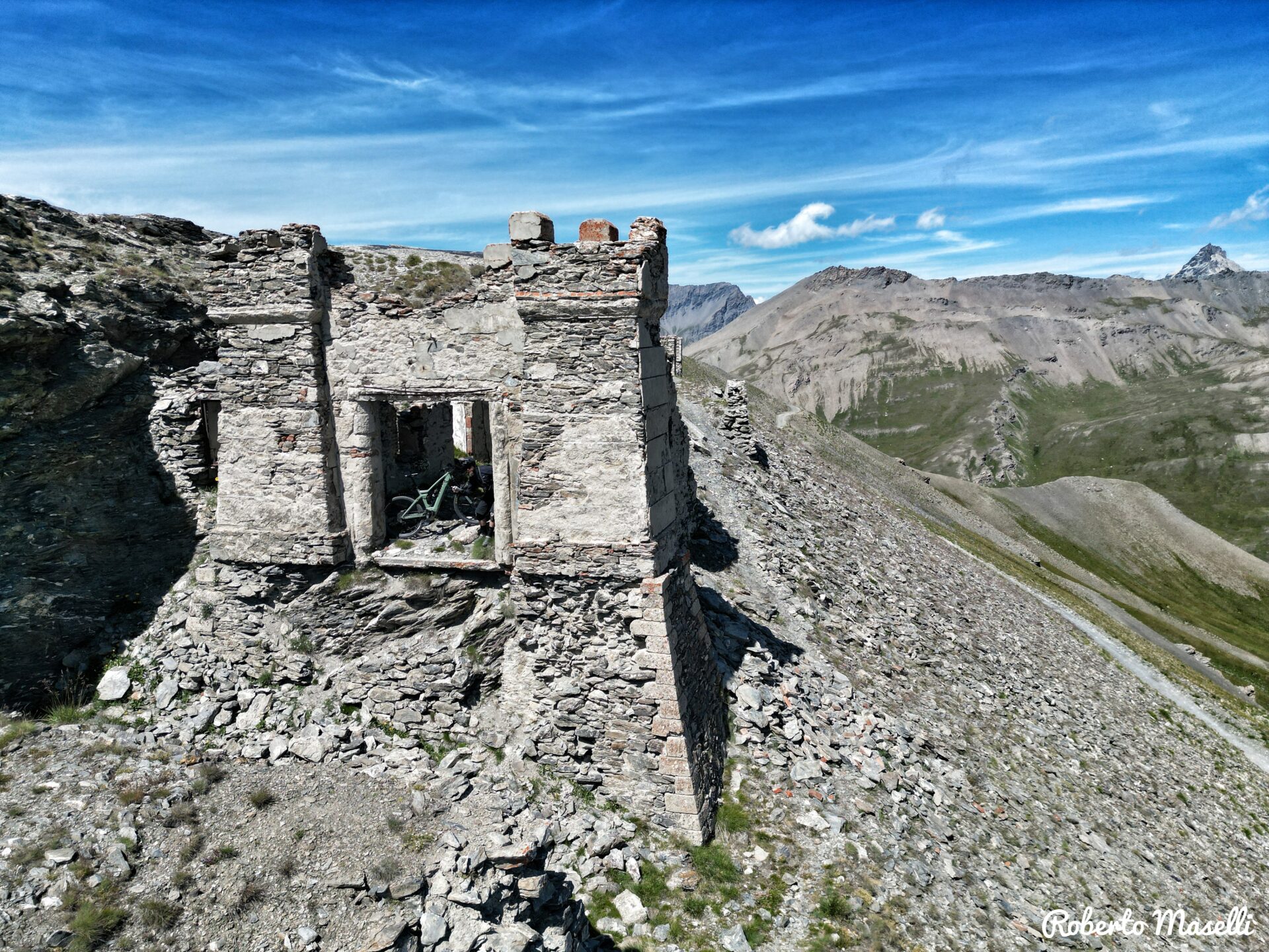 Mountain bike at Forte Jafferau during the Western Alps Divide MTB tour