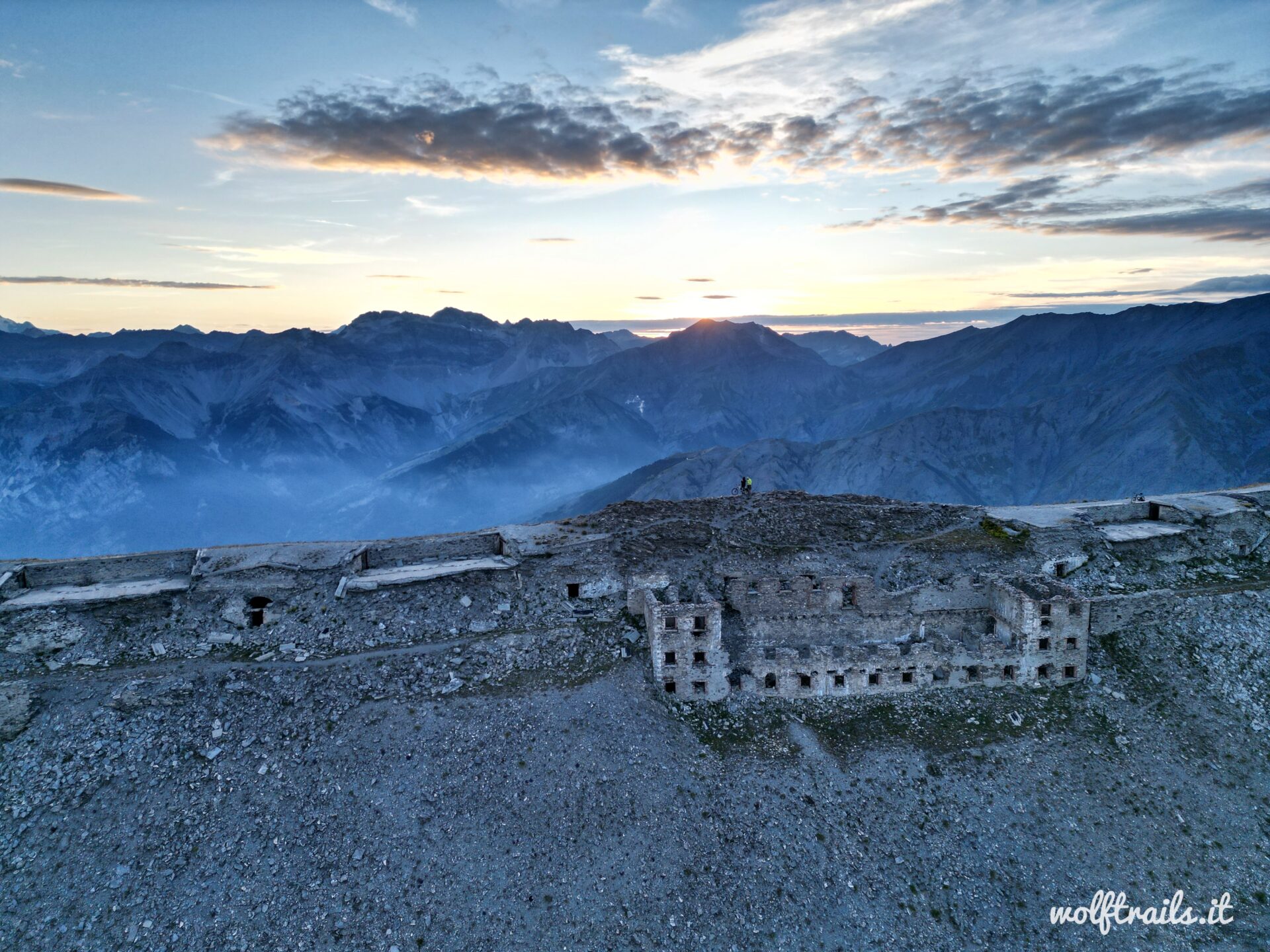 Aerial view of Forte Jafferau above Bardonecchia on the historic military road