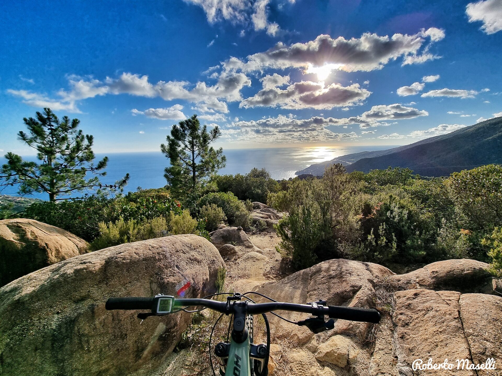 Enduro MTB trail overlooking the mediteranean sea in Liguria