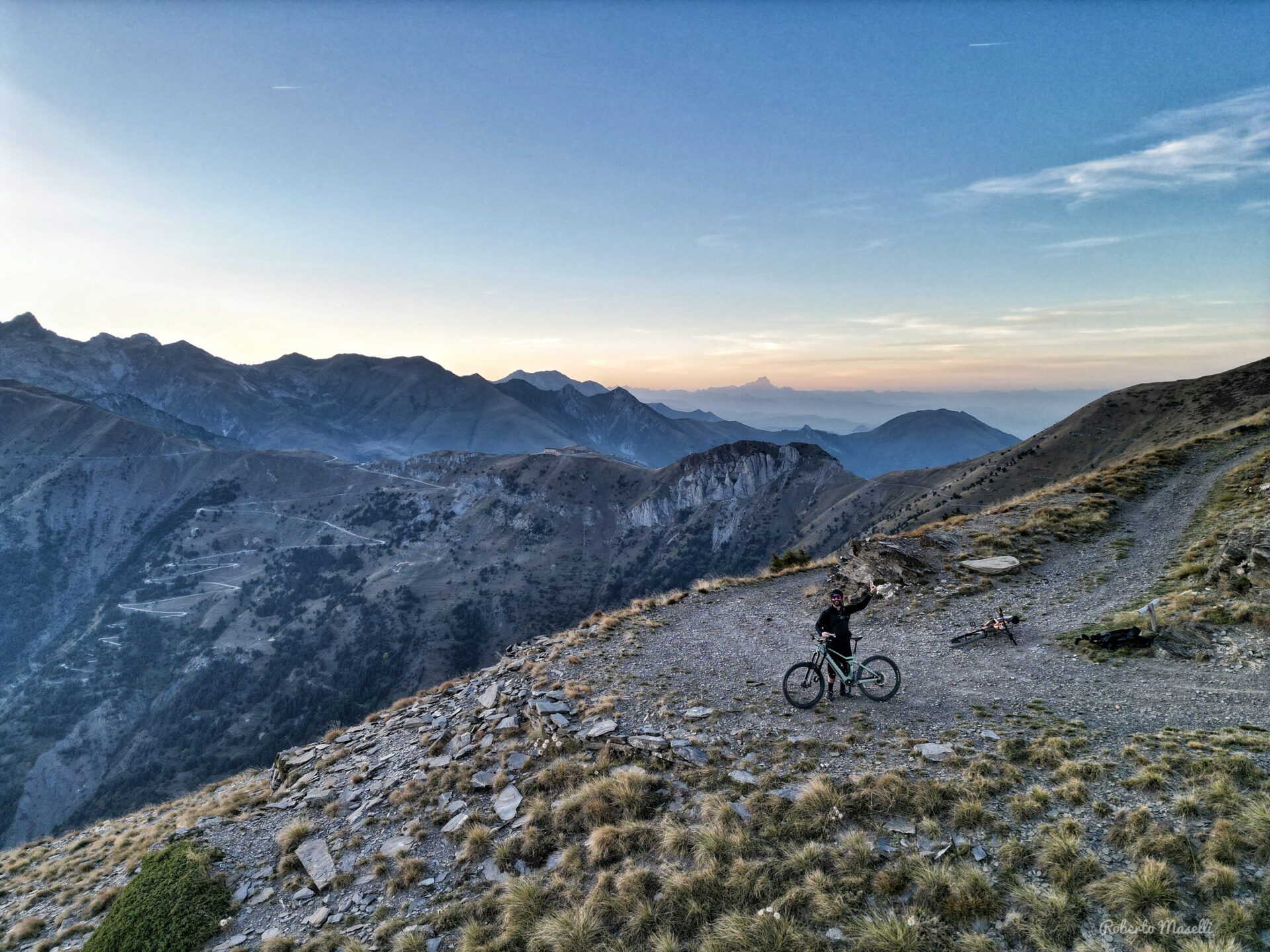 Mountain biker on Colle di Tenda historical road